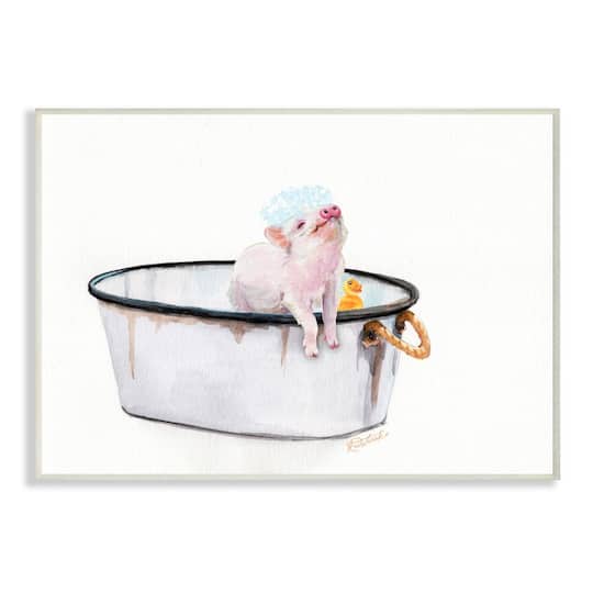 Stupell Industries Piggy Bath with Rubber Ducky Adorable Farm Animal Wall Plaque